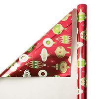 JAM PAPER Gift Wrap - Christmas Foil Wrapping Paper - 25 Sq Ft - Red Ornaments - Roll Sold Individually