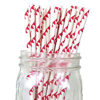 Just Artifacts - Decorative Paper Straws 100pcs - Pennant Pattern - Red - Decorative Paper Straws for Birthday Parties, Weddings, Baby Showers, and Life Celebrations!