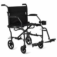 Medline Ultralight Transport Wheelchair with 19” Wide Seat, Folding Transport Chair with Permanent Desk-Length Arms, Black Frame
