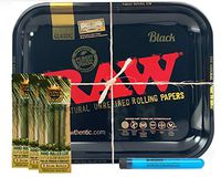 RAW Black Large Rolling Tray, King Palm 3 Pack Slim Cone (3 Packs), with Hippie Butler XL KewlTube - 5 Item Bundle