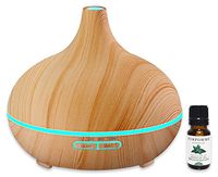 Wood Grain Colored Light Aroma Diffuser with Free Complimentary Essential Oil in Lavender, Sweet Orange, Lemongrass, Eucalyptus, or Tea Tree (Peppermint)