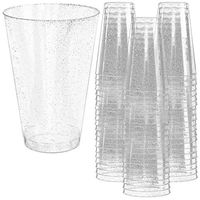 Glitter Disposable Cups | 14 oz. 50 Pack | Clear Plastic Cups | Silver Glitter Plastic Party Cups | Disposable Plastic Wine Glasses for Parties | Plastic Cocktail Glasses | Wedding Holiday Tumblers