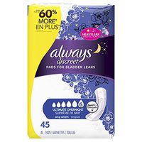 Always Discreet, Incontinence Pads, Ultimate Overnight, Long Length, 45 Count (.2 Pack(45 Count))