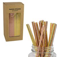 250 Pack Biodegradable Paper Straw for Birthdays, Weddings, Baby Showers, Thanksgiving, Christmas Celebrations and Parties (Gold and Rose-Gold)