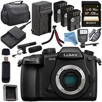 Panasonic Lumix DC-GH5 DC-GH5KBODY Mirrorless Micro Four Thirds Digital Camera + DMW-BLF19 Battery + Charger + Sony 128GB SDXC Card + Carrying Case + Memory Card Wallet + Tripod + Flash Bundle