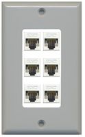 RiteAV Decorative 1 Gang 6 Port Cat5e Wall Plate - Gray/White