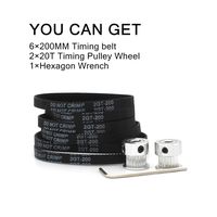 6pcs 2GT-6 Closed Timing Belt Loop Rubber Belt 200mm Width 6mm with 2Pcs Timing Pulley Wheel Bore 5mm 20Teeth and Hexagon Wrench for 3D Printer (Black)