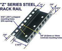18U steel server rack rail with 3/8" square holes, 2U-45U, (Z18U)