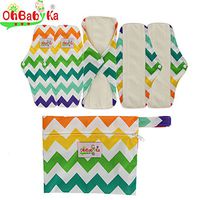 OHBABYKA Bamboo Reusable Sanitary Napkins Pads 5 Pcs, A Wet/Dry Bag for Women (S)