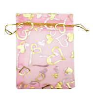 SUNGULF 100pcs Organza Pouch Bag Drawstring 4x5 Inch Strong Gift Candy Bags Jewelry Party Wedding Favor (Pink Heart)