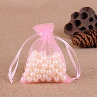 Ocamo 100Pcs See-Through Drawstring Small Yarn Bags Jewelry Pearl Wedding Candies Storage Pockets Pink 7x9cm