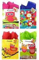 Owl Gift Bags + Tissue Paper (4 Medium Bags + Tissue Paper, Owl Theme)