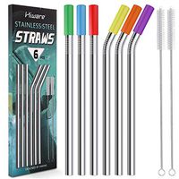 Reusable Smoothie Straws and Milkshake Straws with Silicone Tips, 9mm/0.35" Stainless Steel Wide Straws, Hiware 6 Pack 10" Metal Straws for Smoothies, Milkshakes, Jumbo Drinks with 2 Cleaning Brushes