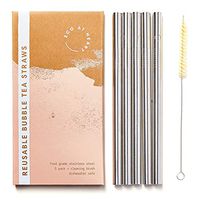 Metal Boba Straws - Eco at Heart Stainless Steel Reusable Bubble Tea Straws – Extra Wide Design For Tapioca Pearls & Thick Smoothies - Cleaning Brush Included. 8.5in Length 0.5in Diameter