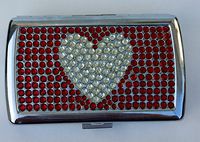 Brillant Faux Rhinestone Stainless Steel Cigarette Case Holds 12 King Size Cigarettes (Red with Silver Heart)