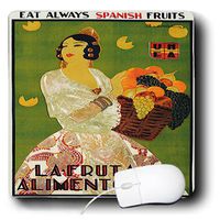 3dRose LLC 8 X 8 X 0.25 Inches Mouse Pad Image of Spanish Vintage Ad Poster with Lady Holding Basket of Fruit (Mp_181098_1)