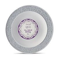 [20 Count - 12 Oz Bowls] Laura Stein Designer Tableware Premium Heavyweight Plastic White Soup Bowl With Silver Designed Border, Party & Wedding Plate lace Series Disposable Dishes