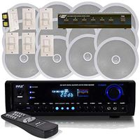 Lectronify Pyle 6 Channel in-Ceiling Speaker System with Digital Home Theater Bluetooth Stereo Receiver, Aux (3.5mm) Input MP3/USB & Wall Mount Volume Control