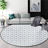 Nautical Modern Machine Washable Round Bath Mat,Marine Anchor with Wind Rose Ship Wheel Sailors Sea Life Ocean Adventure Non-Slip Soft Floor Mat Home Decor,Diameter-35 Inch
