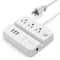 Power Strip with USB, Acenx Surge Protector with 3 AC Outlets 3 USB Port Desktop Fast Charging Station, Phone/Device Holder, 5ft Long Extension Cords Compact for Home, Travel, Office - White