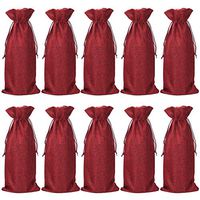 HRX Package Pack of 10 Burlap Wine Bags with Drawstring for Christmas, 14 x 6 1/4 inches (Red)