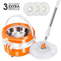 Spin Mop Easy Wring Microfiber Cleaning System,3 Microfiber Mop Heads,Stainless Steel 360° Rotation forHardwood Ceramic Tile Marble Laminate Home Kitchen(Orange)
