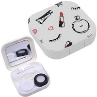 Portable Contact Lens Case Box Travel Kit Mirror + Bottle + Tweezers Container Holder [ Fashion Black Red ]