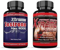 Xtreme Testrone Max 5000 Male Enhancement Increase Strength Stamina Endurance & Xtreme 5000 Nitric Oxide Booster L Arginine Improve Strength Recovery Muscle Growth