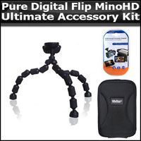 Ultimate Accessory Kit For Pure Digital Flip MinoHD Camcorder 3rd Generation M3160S, M31120B NEWEST MODEL Includes Slim Protective hard Case + Gripster Flexible Tripod + Clear LCD Screen Protectors