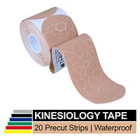 TheraBand Kinesiology Tape, Waterproof Physio Tape for Pain Relief, Muscle & Joint Support, Standard Roll with XactStretch Application Indicators, 2" X 10" Strips, 20 Precut Strips, Beige/Beige