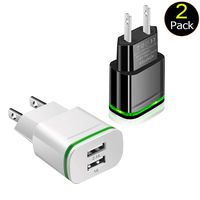 USB Wall Charger, 2-Pack Dual Port USB Charger Adapter with LED Indicator 2.1A Universal Power Adapter for iPhone 11/11 Pro/Xs Max/8/7/6, iPad, Samsung, Huawei and More Smart Phone (Black and White)