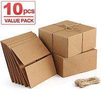 ValBox Premium Gift Boxes 10 Pack 8 x 8 x 4 Brown Paper Gift Boxes with 20 Meters Hemp Rope for Christmas Gifts, Bridesmaid Proposal Boxes, Easy Assemble Boxes