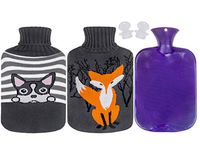 Attmu Classic Rubber Hot Water Bottle 2 Liter with 2 Pack Knit Covers and 1 Bottle Stopper, Red (C-Purple)