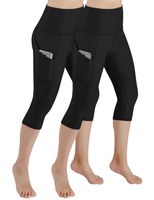 ODODOS Women's High Waist Yoga Capris with Pockets,Tummy Control,Workout Capris Running 4 Way Stretch Yoga Leggings with Pockets,Black2Pack,Medium