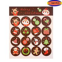 160Pcs Christmas Sticker Labels Round Self-Adhesive Gift Tags Stickers Santa Claus Snowman Elk Xmas Decorative Present Seal Stickers for Kids for Cards Gift Envelopes Boxes