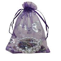 COTOSEY 100PCS 5x7 (13x18cm) Drawstring Organza Jewelry Favor Pouches Wedding Party Festival Gift Bags Candy Bags (5x7, Purple Butterfly)