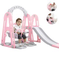 Mefedcy Toddler Climber and Slide Swing Set,3 in 1 Climber Slide Playset w/Basketball Hoop,Easy Climb Stairs, Small Kids Multifunctional Toys for Both Indoors & Backyard (Pink)