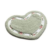 MOMIKA Pretty Floral Rose Heart Shape Bathroom Mat Non-Slip Pink Shaggy Rug Floor Decoration Carpet(Green)