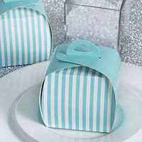 Efavormart Lovable Striped Cupcake Purse Favor Boxes Candy Treat Gift Wrap Box Bridal Shower Wedding Party 10pc - White/Turquoise