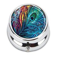 Peacock Feather Custom Round Pill Box Tablet Medicine Pocket Purse Travel Pill Vitamin Decorative Box Case Holder