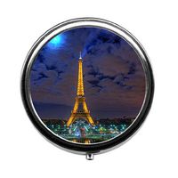Round Pill Case - Night Tower viewCustom Fashion Style Pill Box - 3 Compartments Pill Box/Pill case
