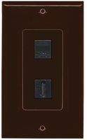RiteAV Decorative 1 Gang Wall Plate (Brown/Brown) 2 Port - Cat5e (Black) HDMI (Black) - Bracket Included