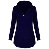 ✔ Hypothesis_X ☎ Women's Long Sleeve Button V-Neck Pullover Hooded Sweatshirt with Pocket Blouse Blue