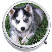 Husky Puppy Dog Medicine Vitamin Compact Pill Box