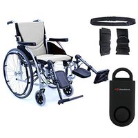 Karman S-Ergo 115 Ultra Lightweight Ergonomic Wheelchair | Seat Size 18" X 17" | Upgraded to Elevating Legrests | Fixed Wheels in Silver & Free 130 dB Black Safety Alarm! + Black Belt!
