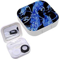 Portable Contact Lens Case Box Travel Kit Mirror + Bottle + Tweezers Container Holder [ Blue Watercolor Flower Vintage ]