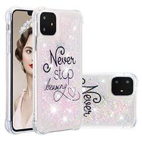 Cfrau Liquid TPU Case with Black Stylus for iPhone 11 2019,Luxury Love Hearts Stars Series Cute Pattern Bling Glitter Sparkle Floating Shockproof Quicksand Case,Never Stop Dreaming