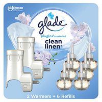 Glade PlugIns Refills Air Freshener Starter Kit, Scented Oil for Home and Bathroom, Clean Linen, 4.02 Fl Oz, 2 Warmers + 6 Refills