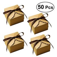 50Pcs Kraft Paper Candy Box Rustic Wedding Favors Candy Holder Bags Wedding Party Birthday Party Gift Boxes with Ribbon (Light Brown)