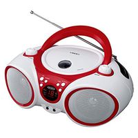 Jensen CD Boombox CD-490 White/Red Portable Stereo Boombox + CD-R/RW Player with AM/FM Radio and Aux Line-In (Limited Edition Color)